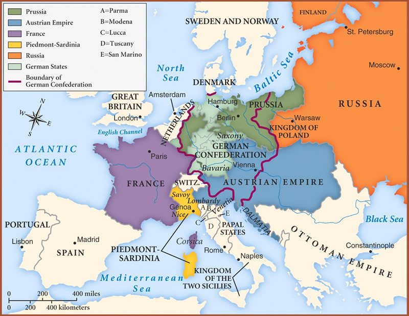 Map of Europe after the Congress of Vienna of 1815