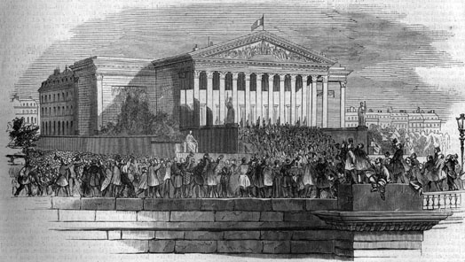 Image depicting a large crowd gathered outside the National Assembly