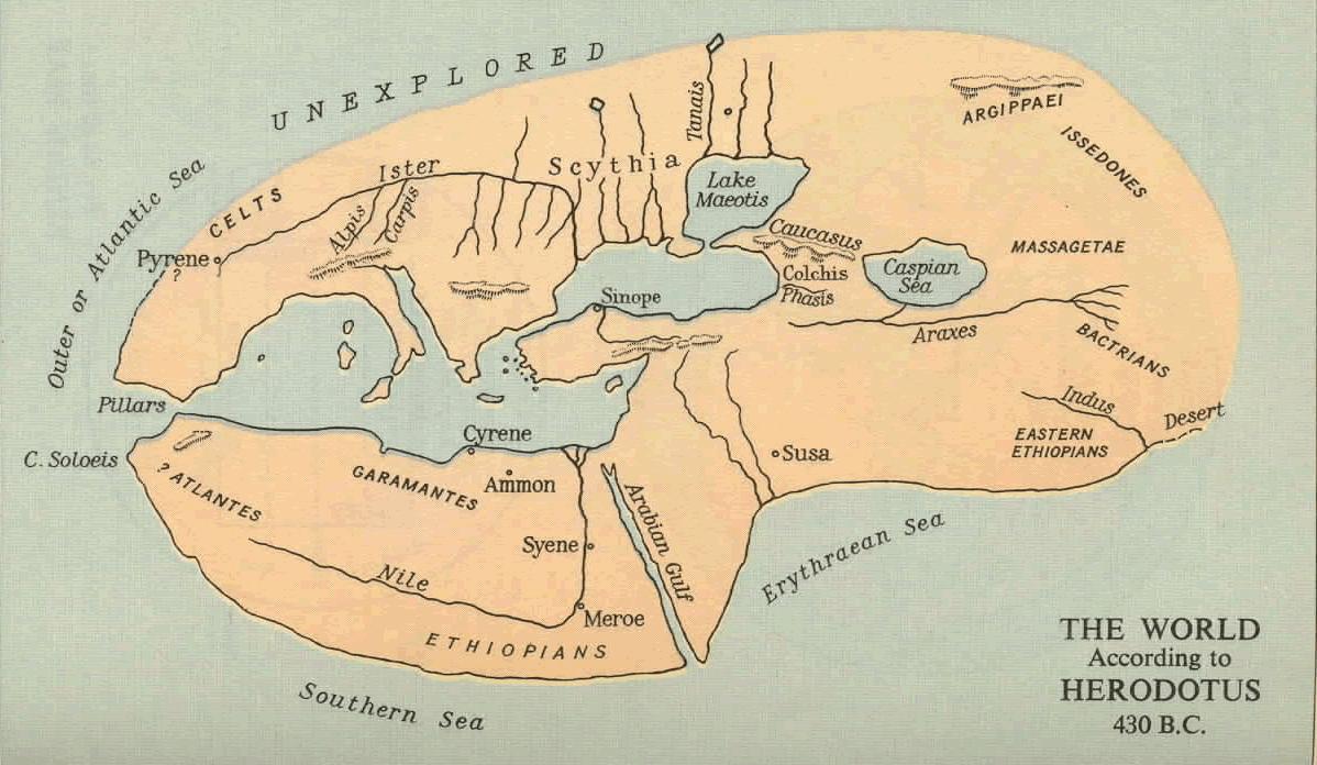 Map of the inhabited world as known of by Herodotus.