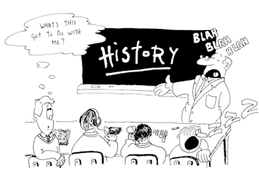 Caricature questioning the value of any lessons of history