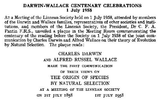 Charles Darwin and Alfred Russel Wallace centenary plaque