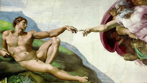 Picture of Michaelangelo's original painting demonstrating the parody in relation to Stephen Hawkings - The Grand Design