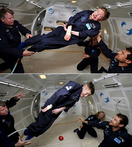 Stephen Hawking doing '180-degree flips' during the zero gravity flight