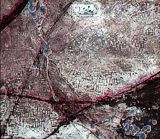 processed image from infra-red remote-sensing space satellite sources showing something of the street-plan of Tanis