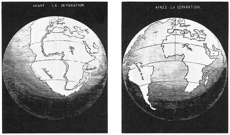 Antonio Snider-Pellegrini's Illustration of the closed and opened Atlantic Ocean