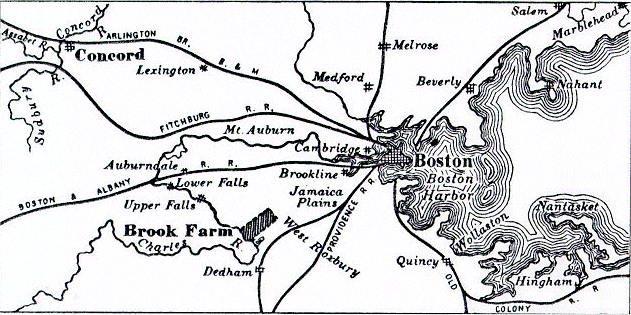 map showing the location of Brook Farm